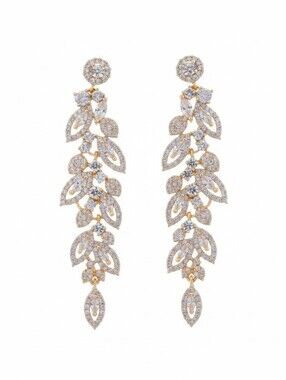 💛▪️Gemelli ▪️Gold Leaf Crystal Drop Earrings - Gold